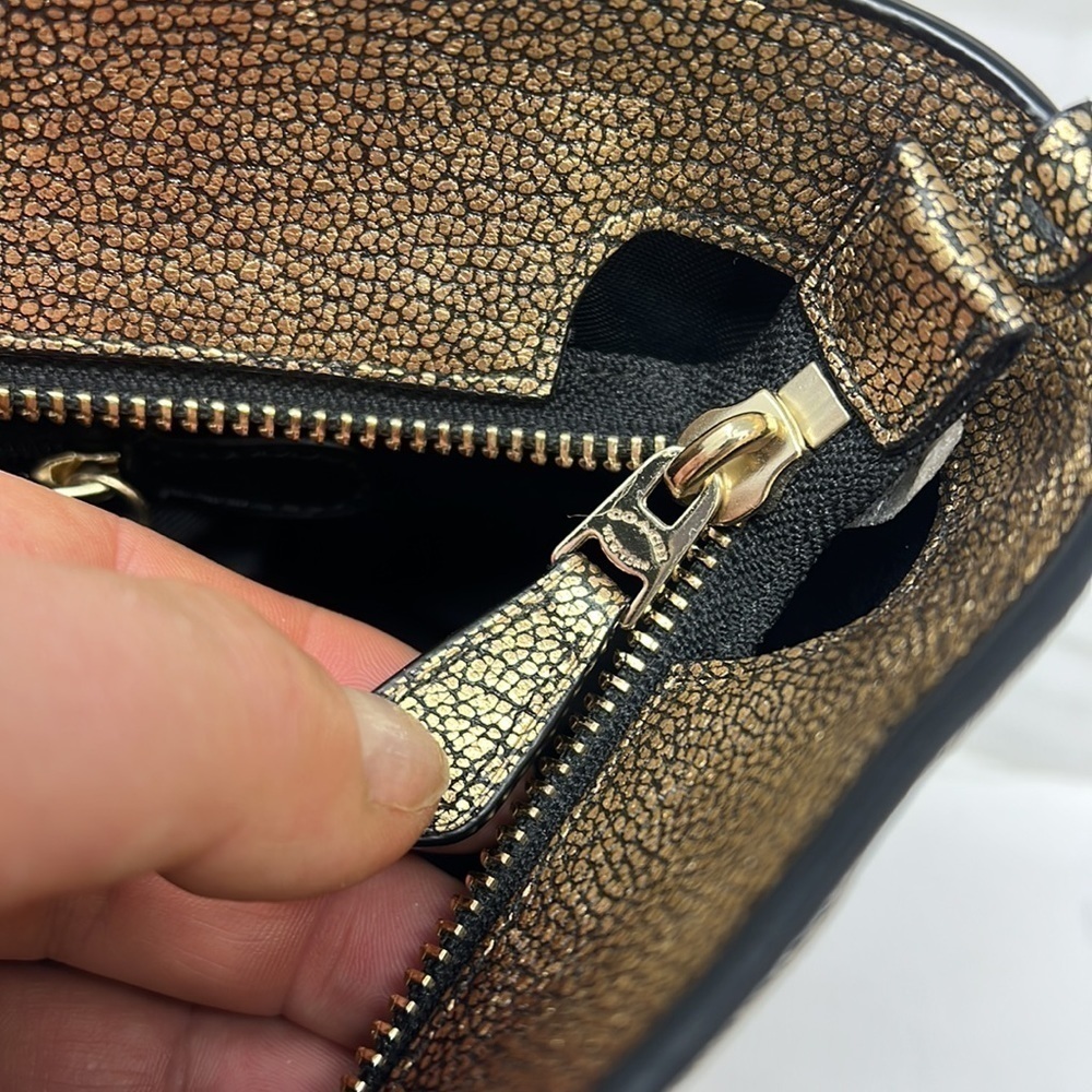 Coach Sophia Gold Black Pebbled Leather Zip Shoulder Tote Bag - Picture 8 of 10